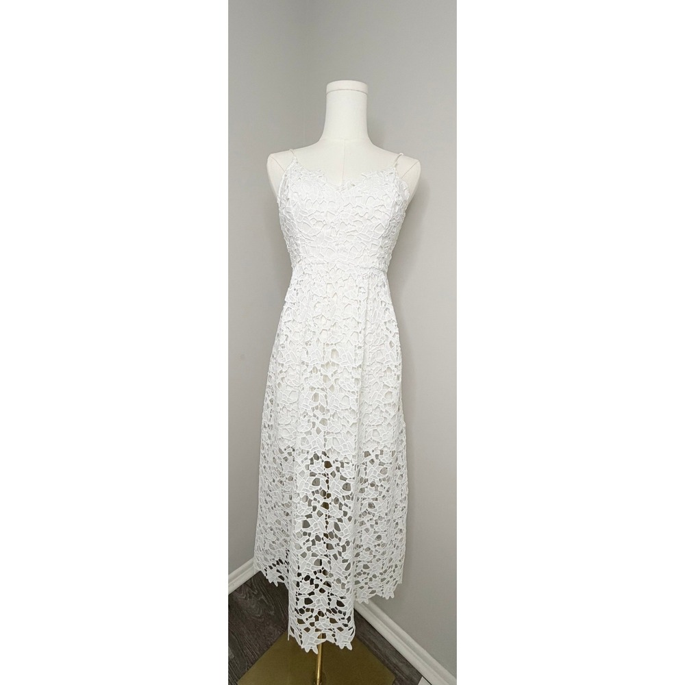 White Floral Lace Midi Dress V-Neck Adjustable Straps ALD42049 Small